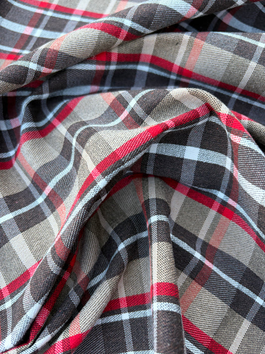 CHARLY 003 red/sand/grey checkered cotton stretch