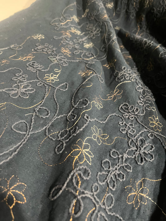 KEIRA 043 linen with all over embroidery aviator blue