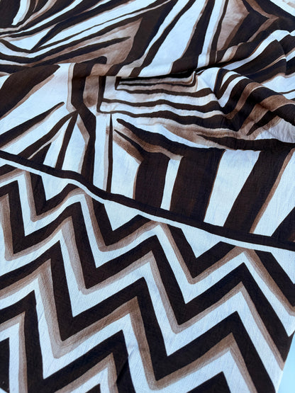CHARLY 013 brown/ecru double border print viscose crêpe