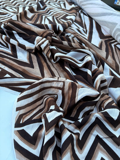 CHARLY 013 brown/ecru double border print viscose crêpe