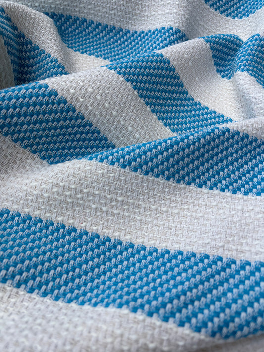 DANTE 008 cotton tweed Chanel style turquoise/white stripes