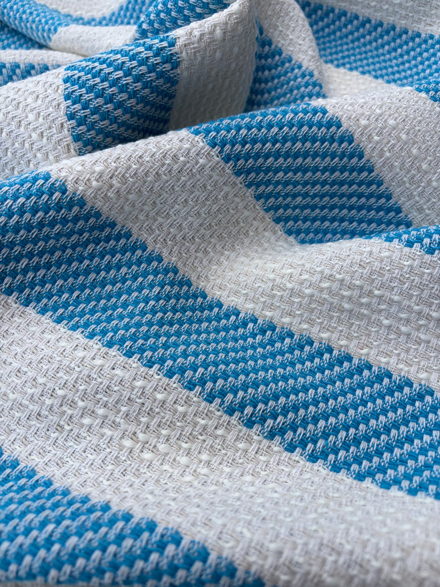 DANTE 008 cotton tweed Chanel style turquoise/white stripes