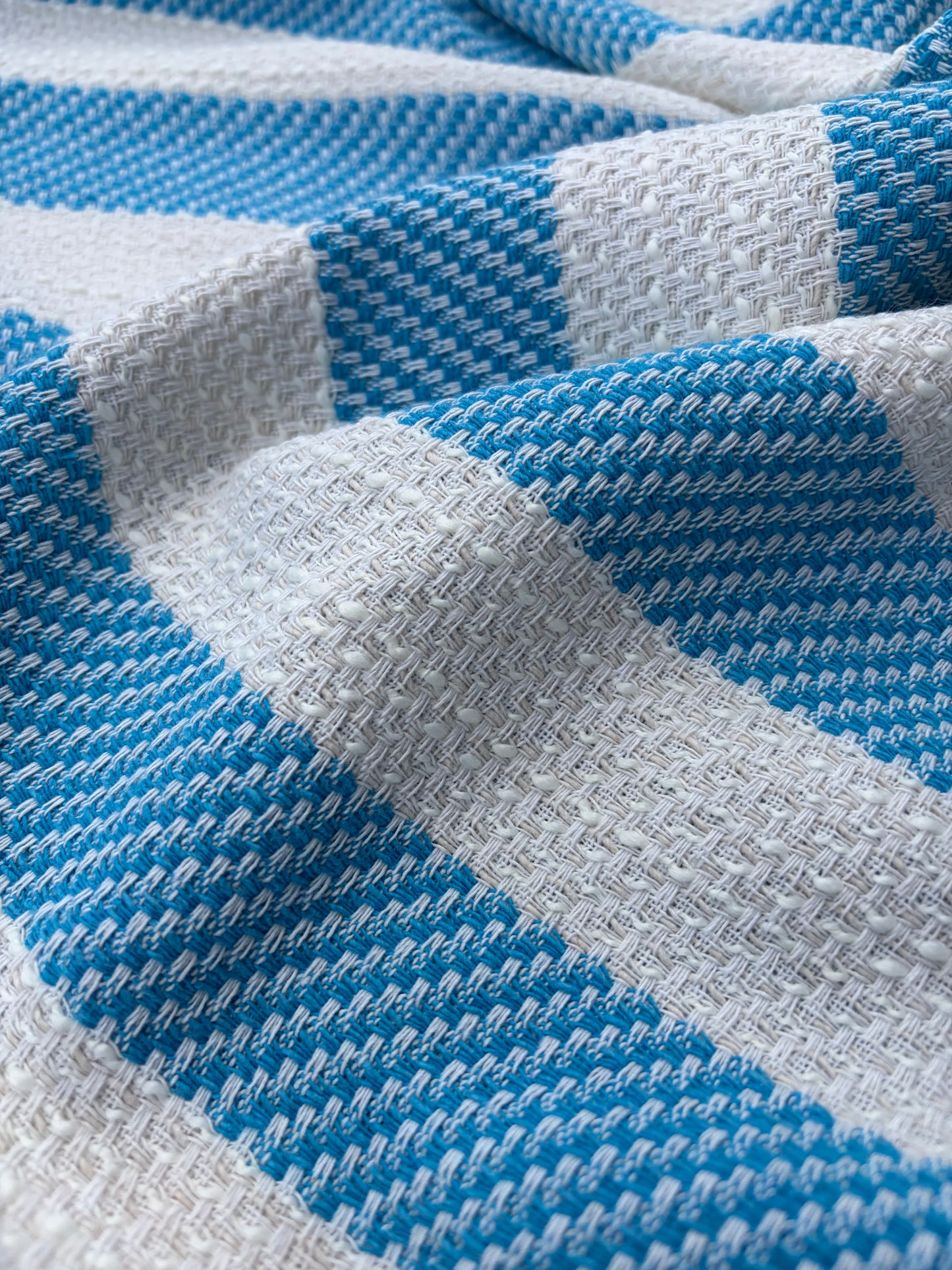 DANTE 008 cotton tweed Chanel style turquoise/white stripes