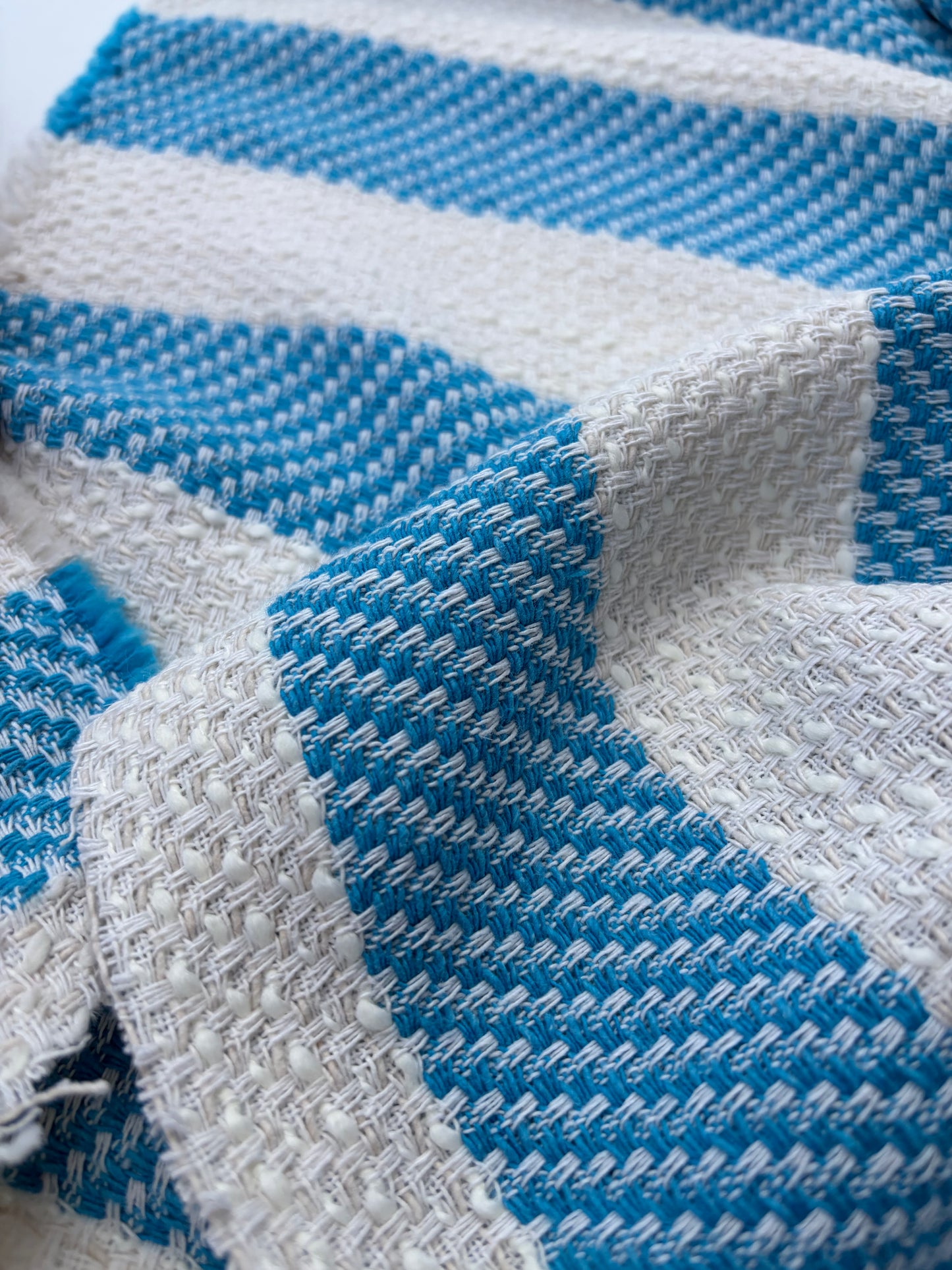 DANTE 008 cotton tweed Chanel style turquoise/white stripes