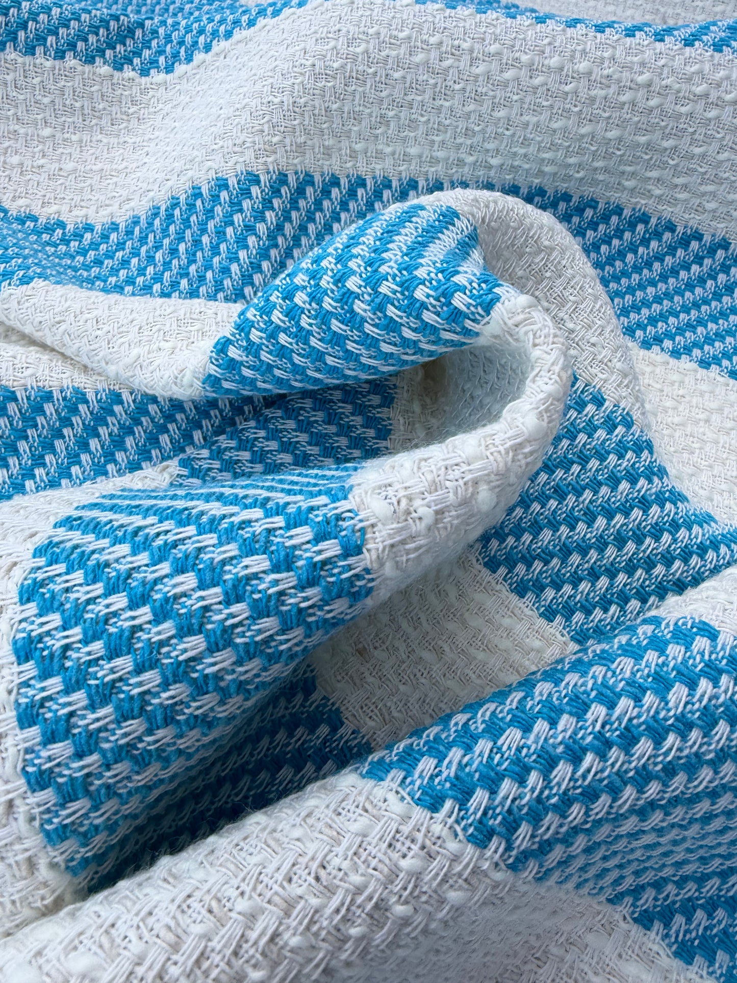DANTE 008 cotton tweed Chanel style turquoise/white stripes