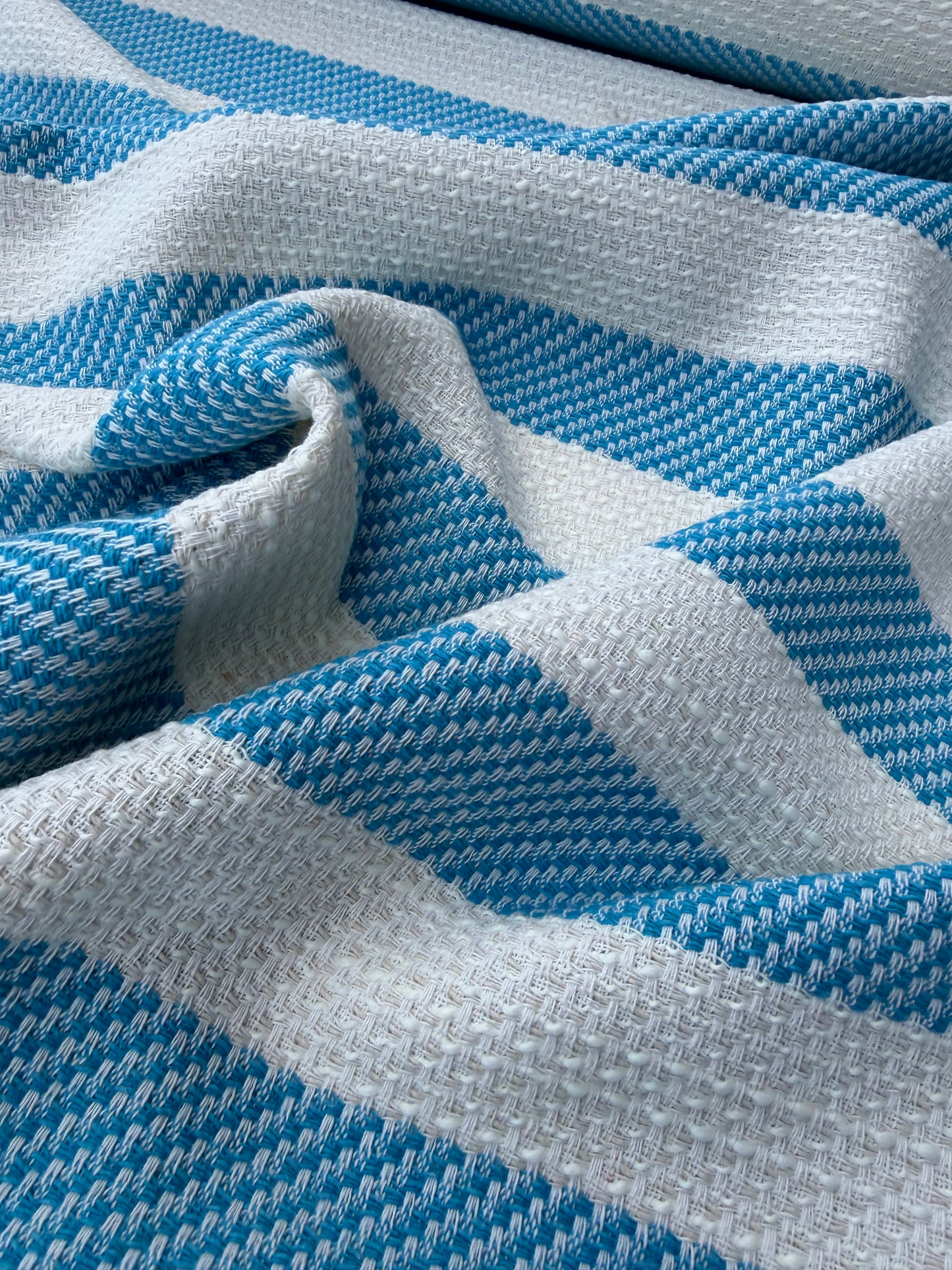DANTE 008 cotton tweed Chanel style turquoise/white stripes