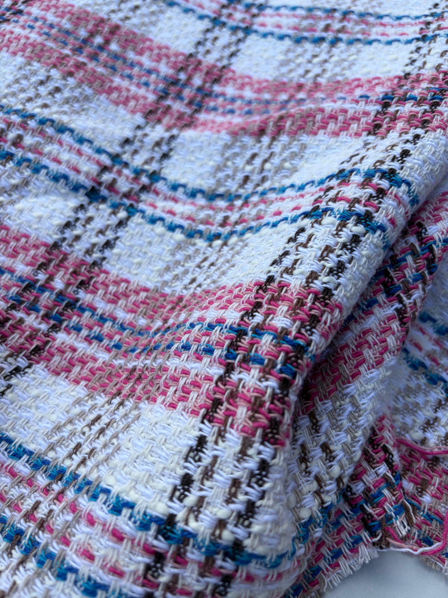 DANTE 012 cotton tweed Chanel style multicolore checks pink
