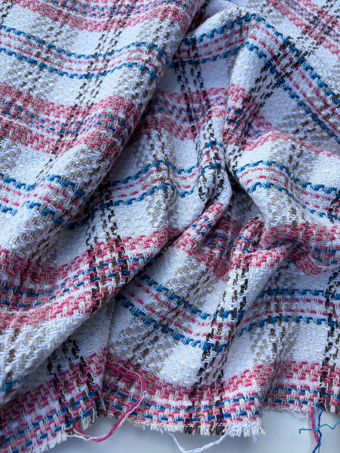 DANTE 012 cotton tweed Chanel style multicolore checks pink
