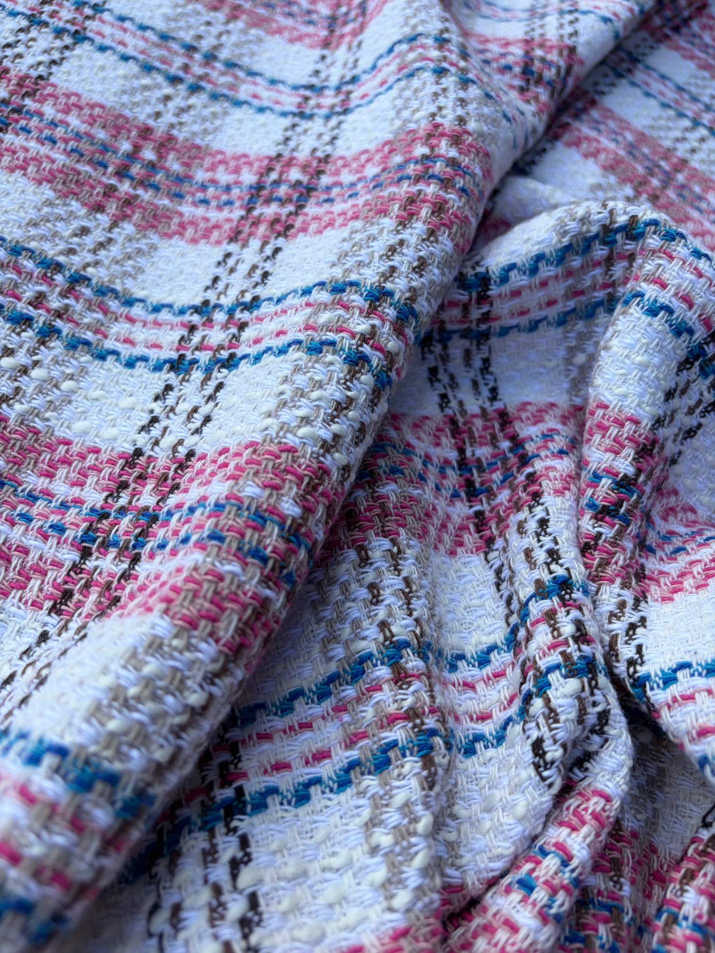 DANTE 012 cotton tweed Chanel style multicolore checks pink