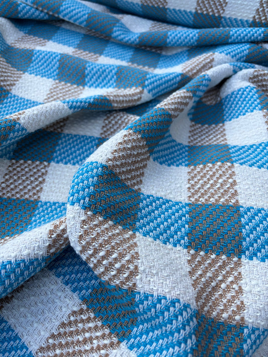 DANTE 014 cotton tweed Chanel style multicolore checks turquoise