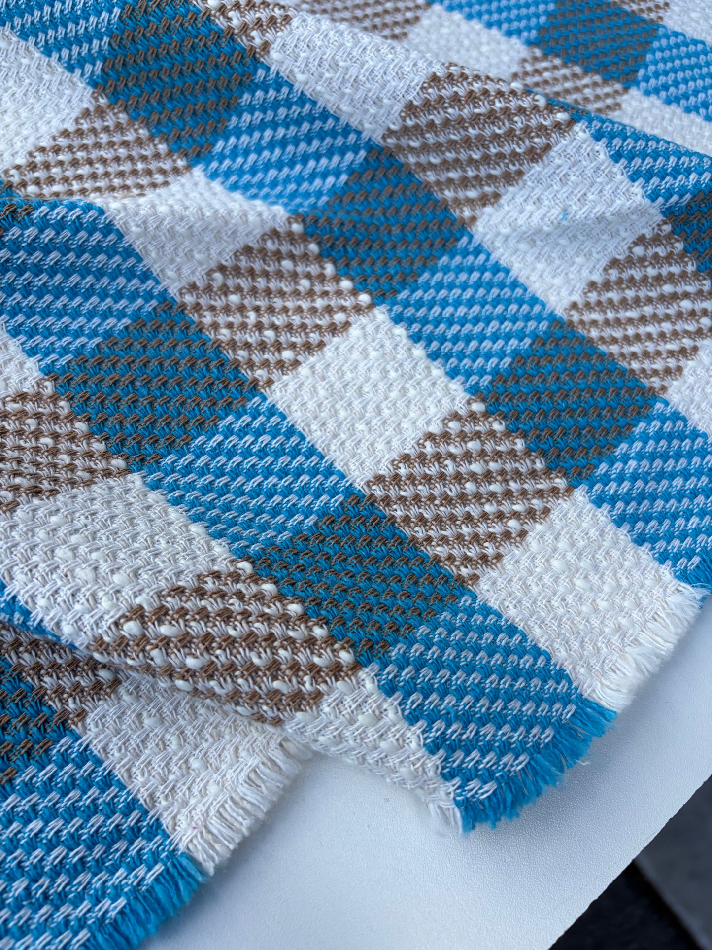 DANTE 014 cotton tweed Chanel style multicolore checks turquoise