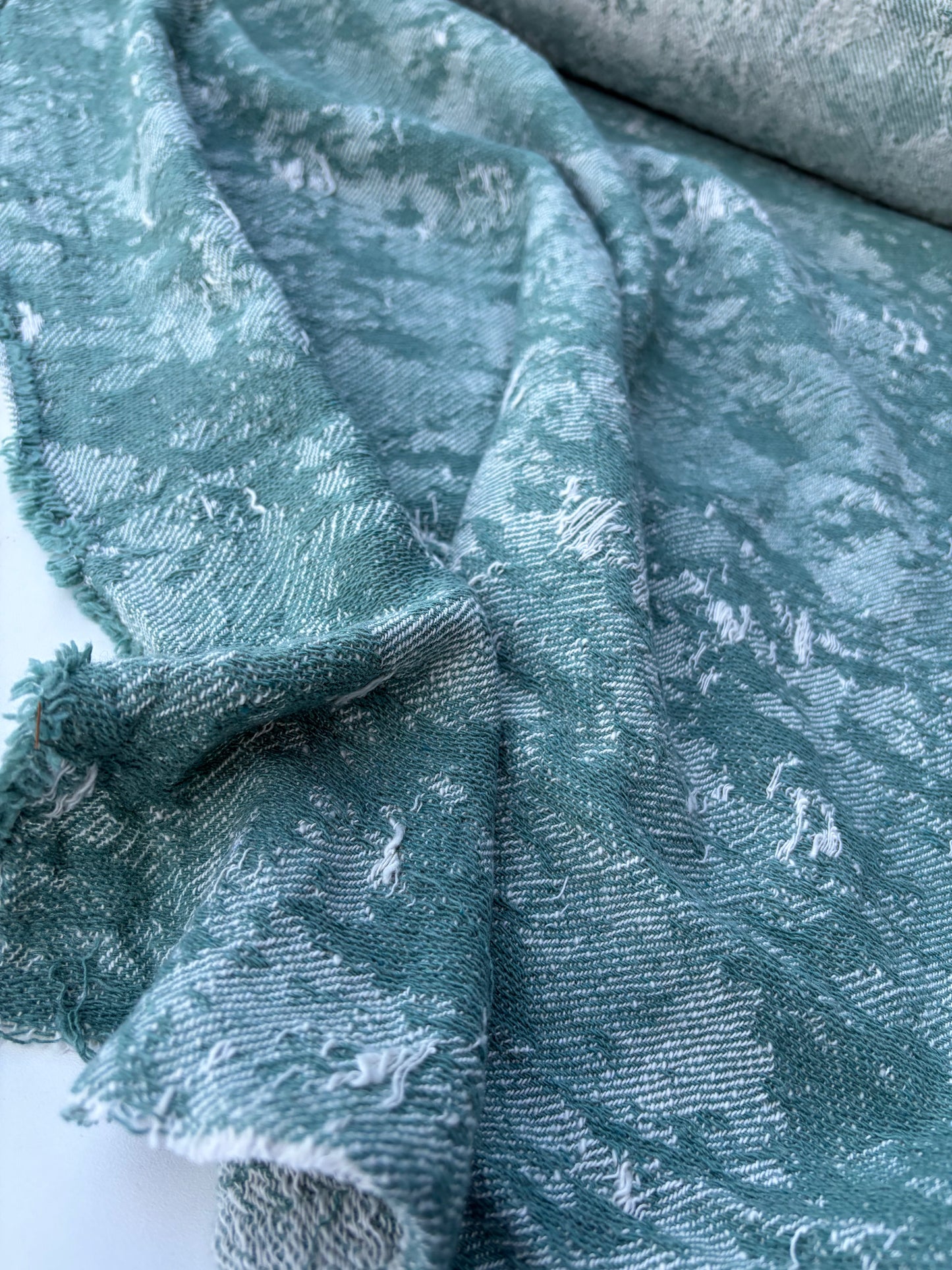 DANTE 018 cotton tweed destroyed effect check fil coupé green