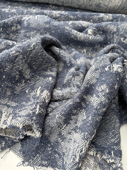 DANTE 023 cotton tweed destroyed effect check fil coupé blue
