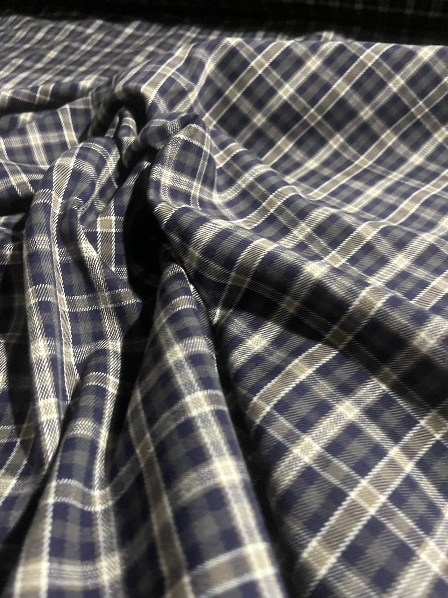 MOIRA 007 cotton stretch check navy/khaky/sand