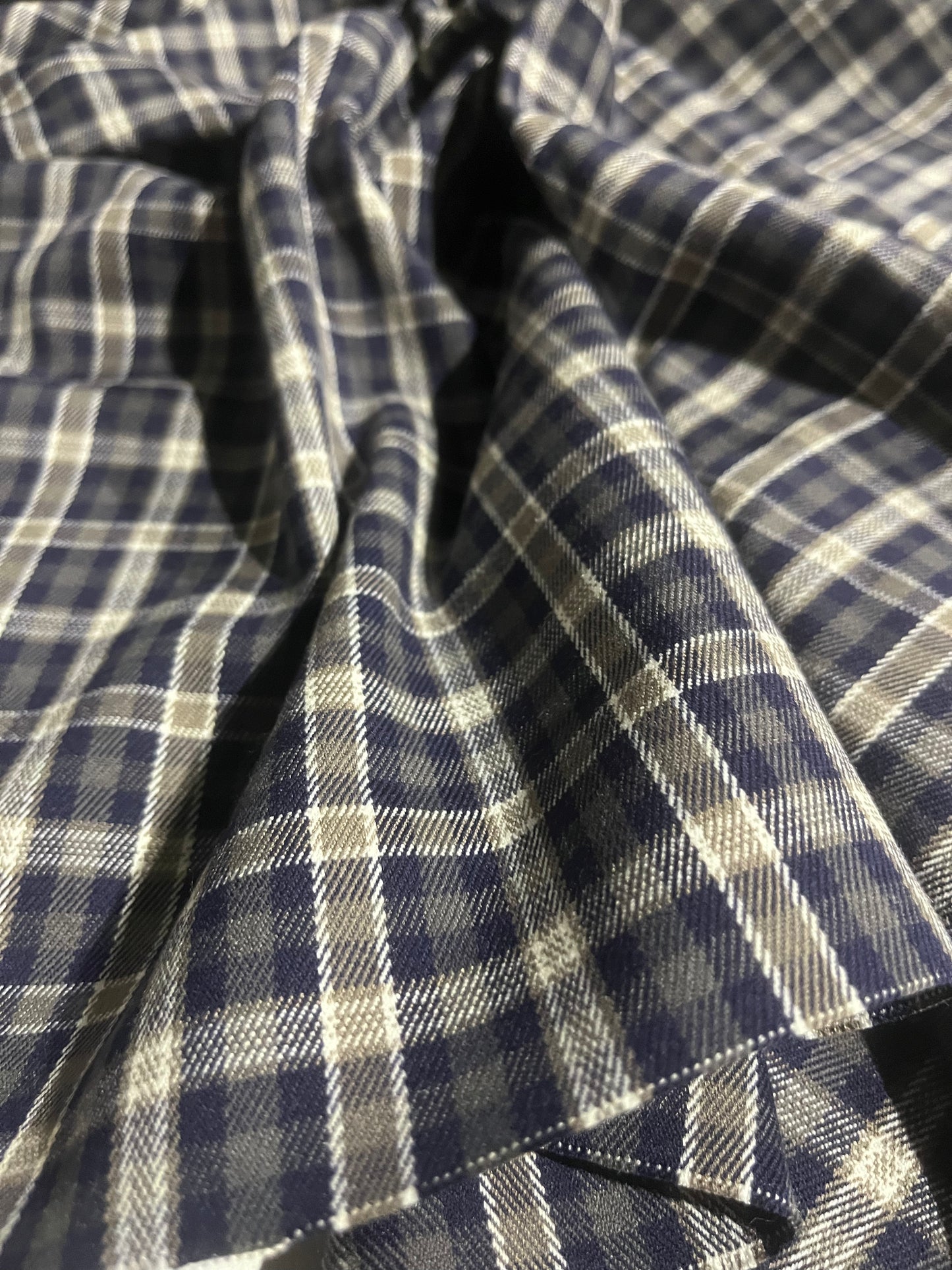 MOIRA 007 cotton stretch check navy/khaky/sand