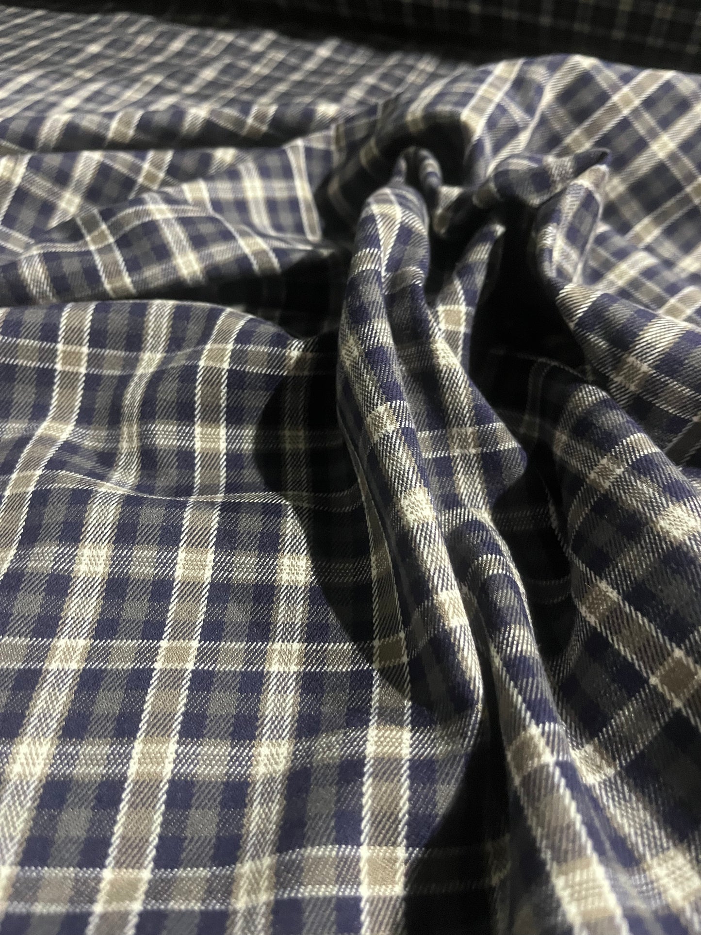 MOIRA 007 cotton stretch check navy/khaky/sand