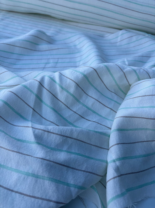 DANTE 025 midweight cotton/linnen ecru jacquard green/sand stripe
