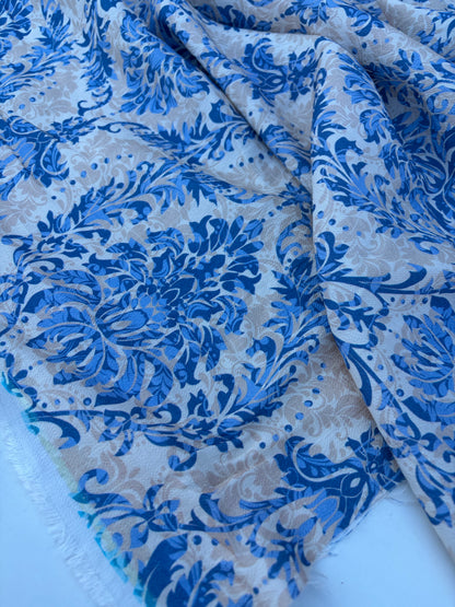PC CHARLY 040 blue/sand ornamental print viscose crêpe