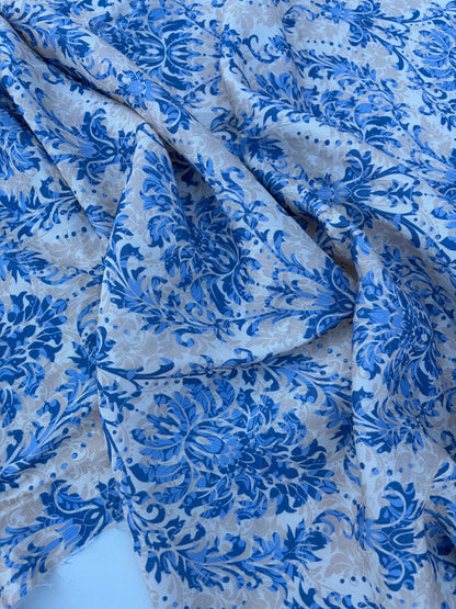 PC CHARLY 040 blue/sand ornamental print viscose crêpe