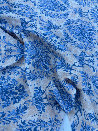 PC CHARLY 040 blue/sand ornamental print viscose crêpe