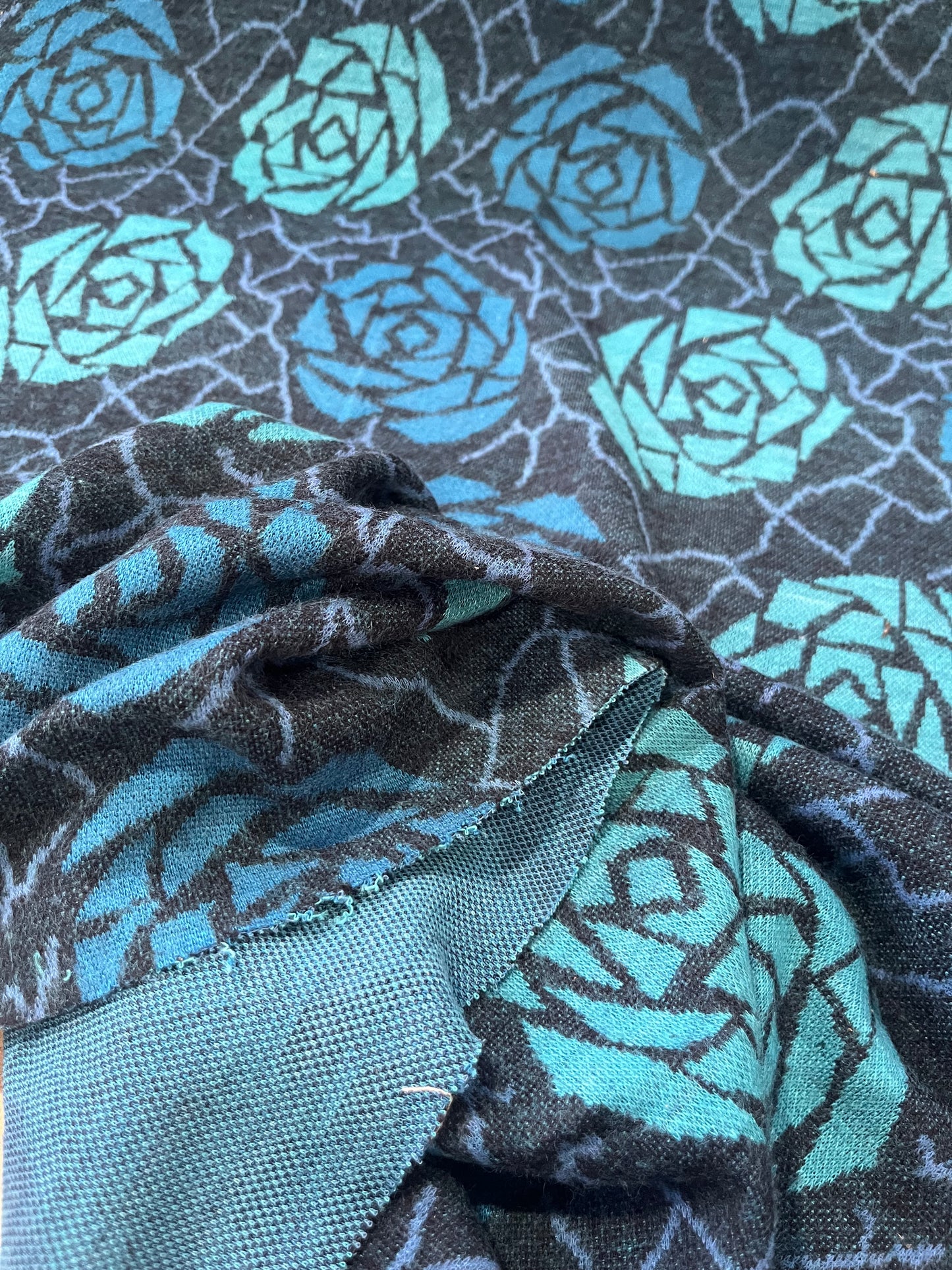 JC Jersey jacquard aqua roses