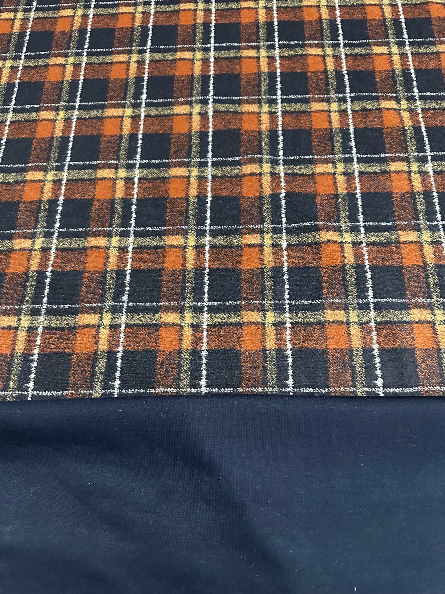 Flip side 360 wool Orange/Navy check double face jersey Navy