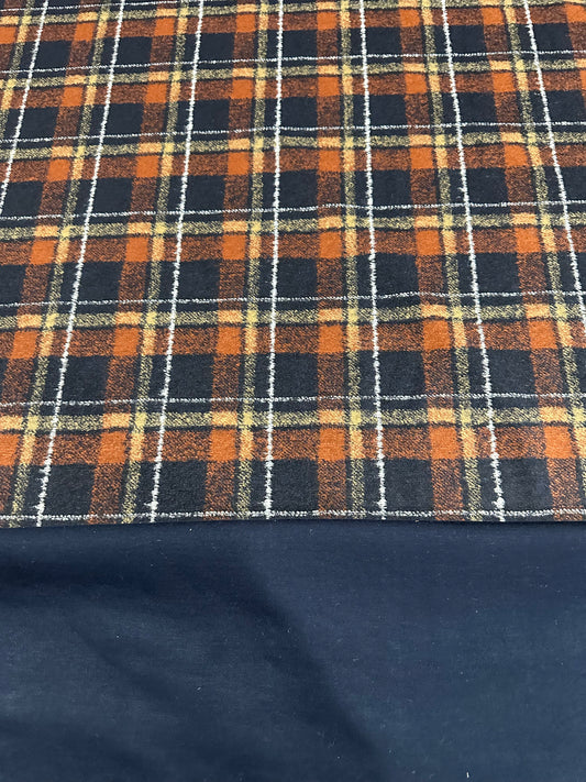 Flip side 360 wool Orange/Navy check double face jersey Navy