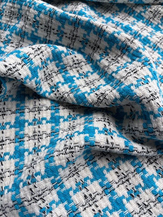 DANTE 055 heavy cotton tweed Chanel style turquoise checks