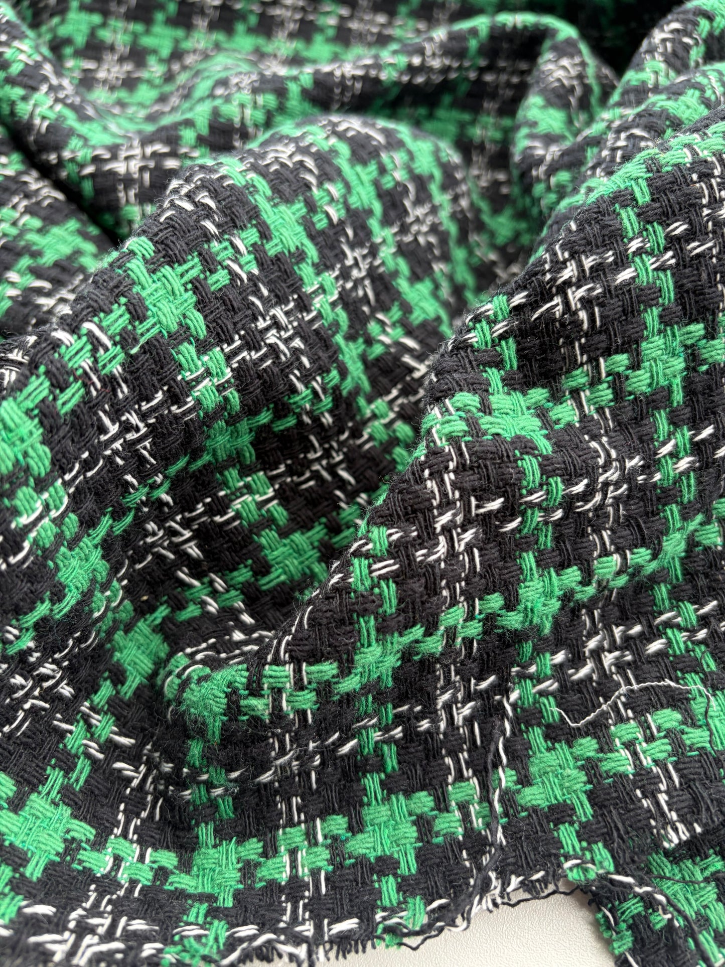 DANTE 056 heavy cotton tweed Chanel style black/green checks