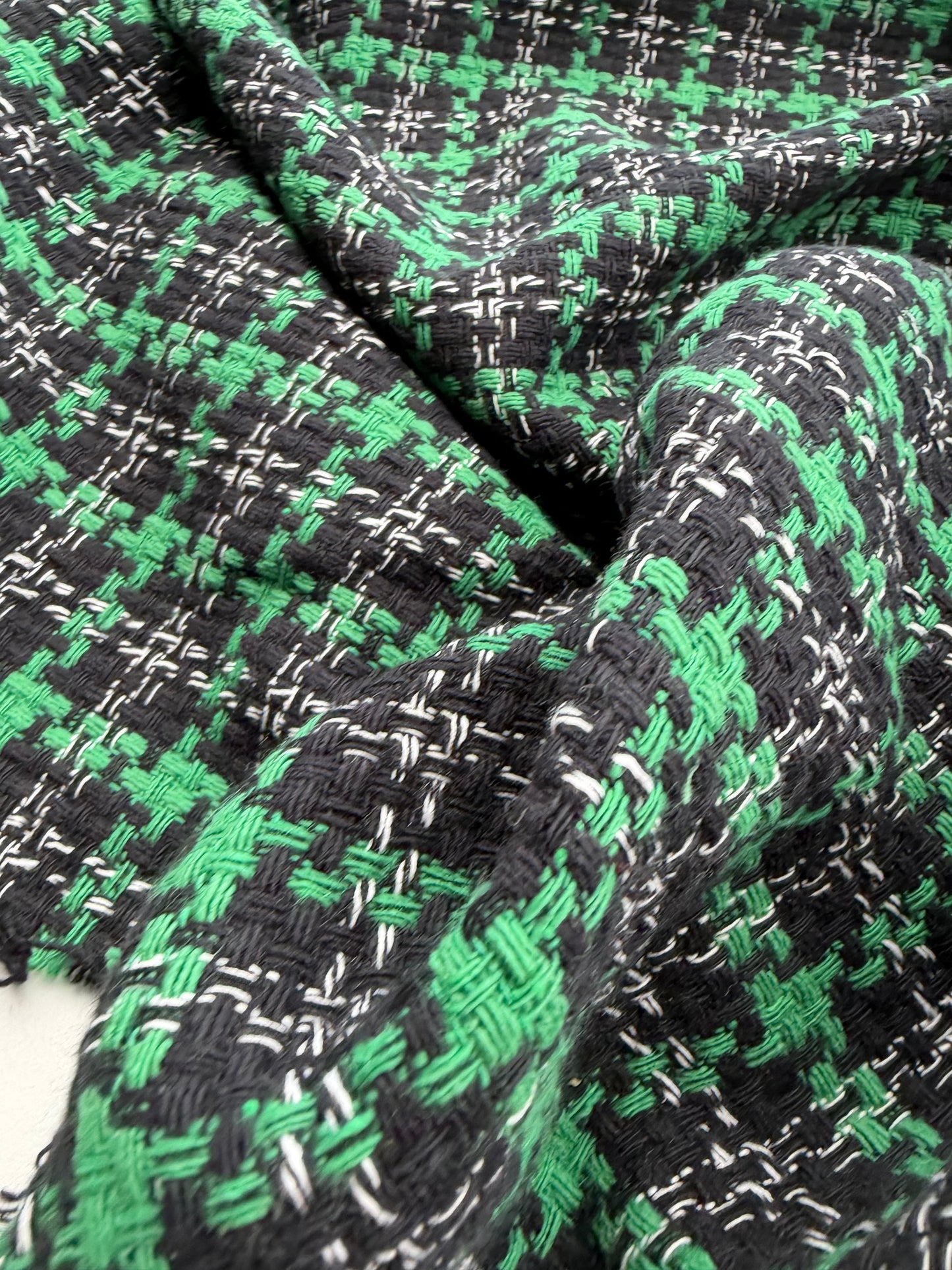DANTE 056 heavy cotton tweed Chanel style black/green checks
