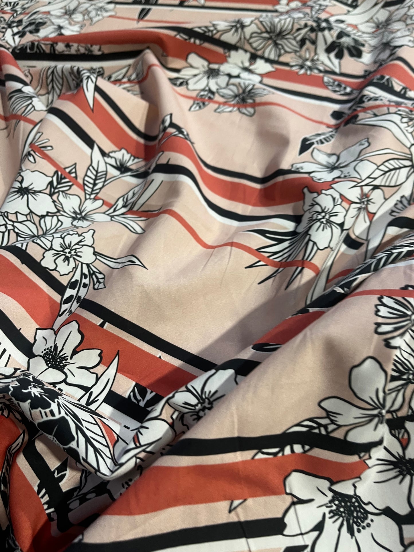WALLY 014 cotton poplin  printed flowers and stripes