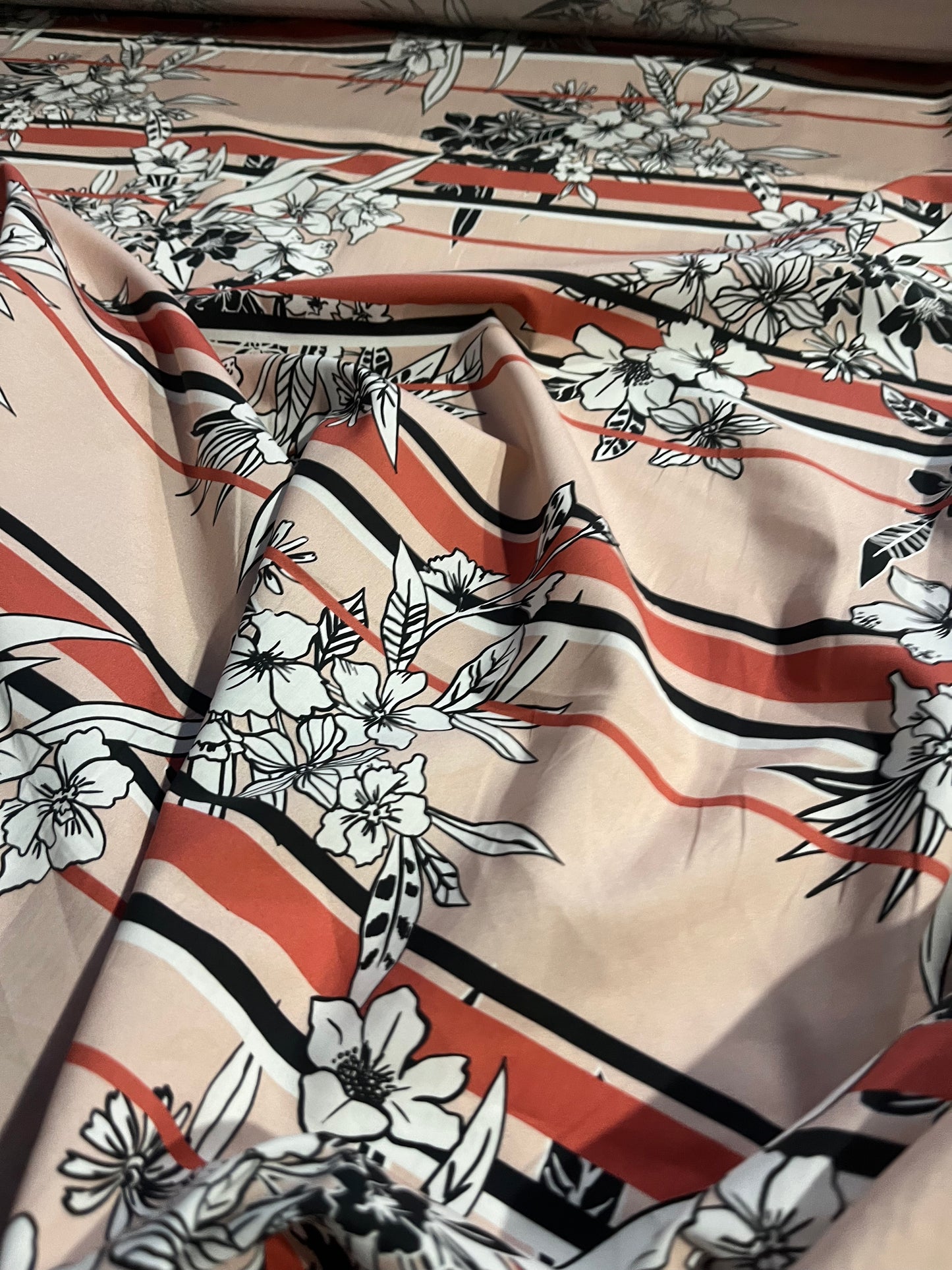 WALLY 014 cotton poplin  printed flowers and stripes
