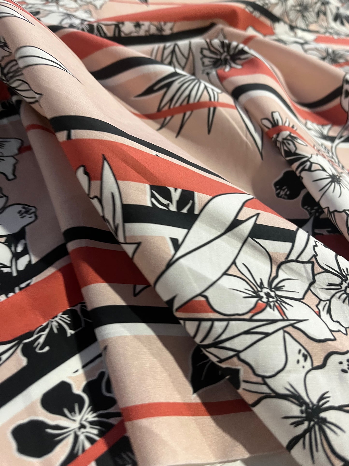WALLY 014 cotton poplin  printed flowers and stripes