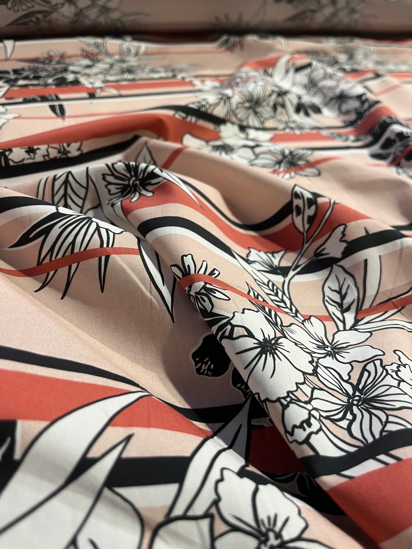 WALLY 014 cotton poplin  printed flowers and stripes