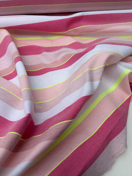 DANTE 066 cotton bengaline stripes white/pink/fluo yellow
