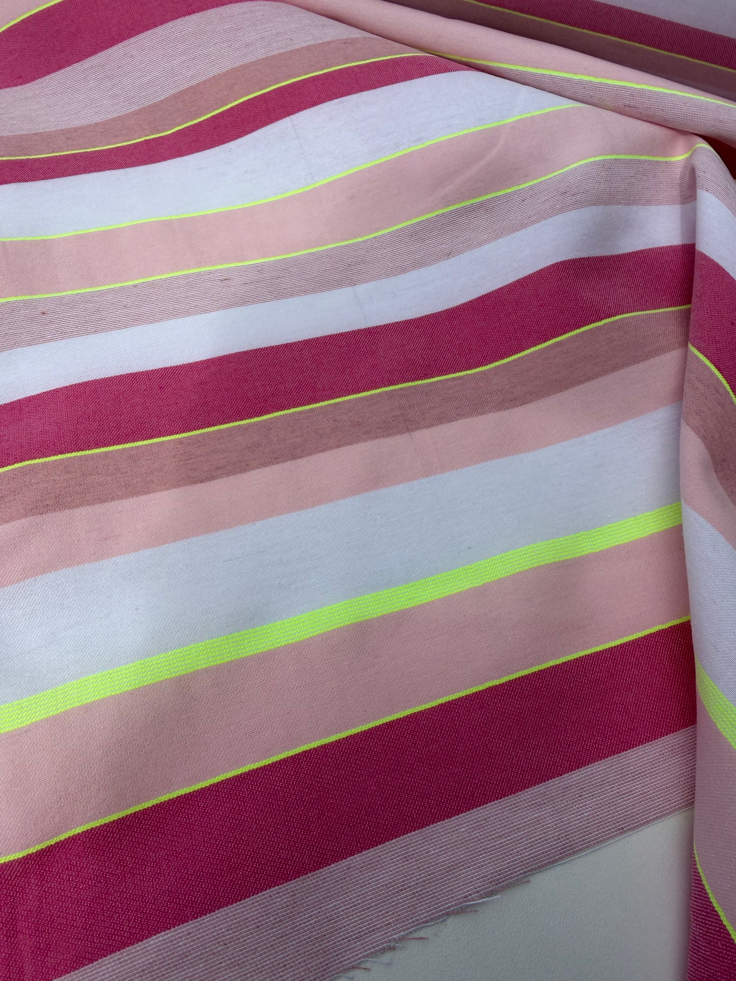 DANTE 066 cotton bengaline stripes white/pink/fluo yellow