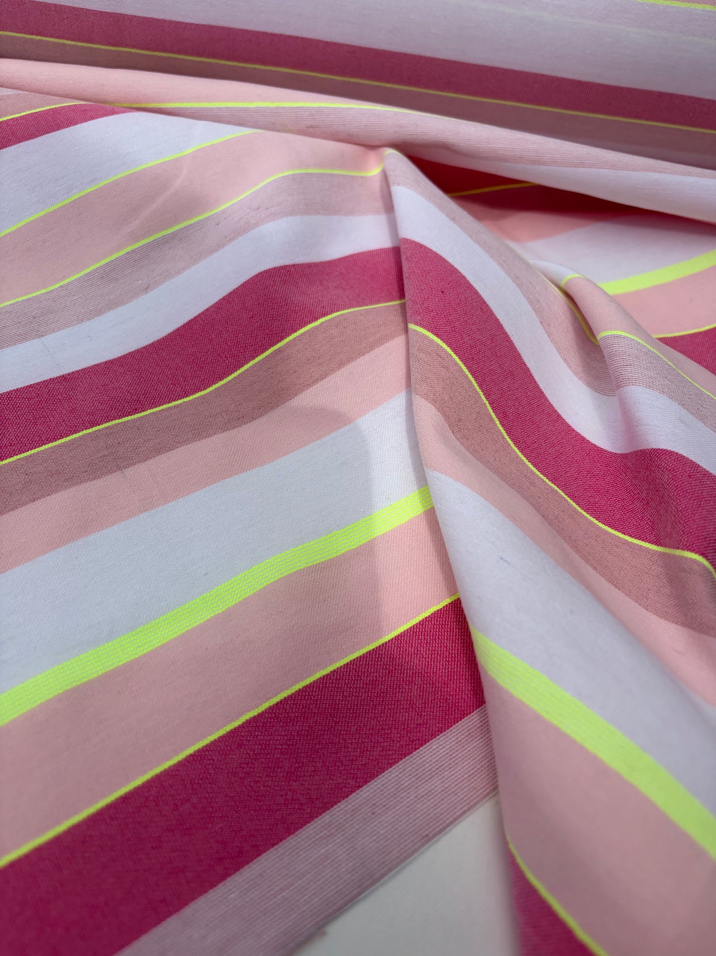 DANTE 066 cotton bengaline stripes white/pink/fluo yellow