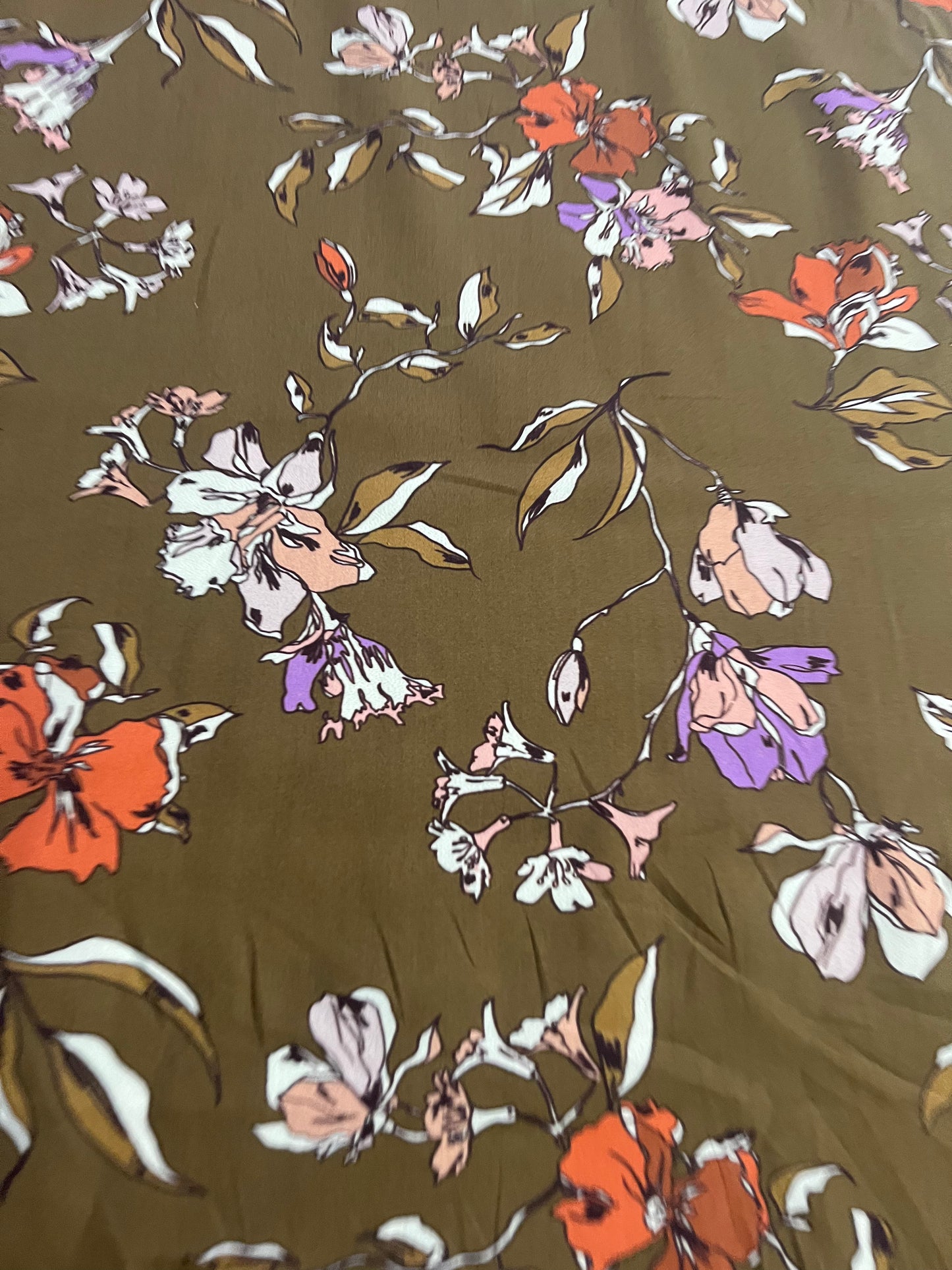 WALLY 019 cotton poplin khaky flowers