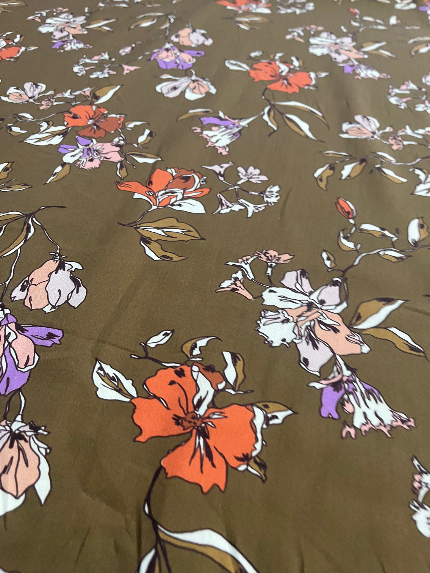 WALLY 019 cotton poplin khaky flowers