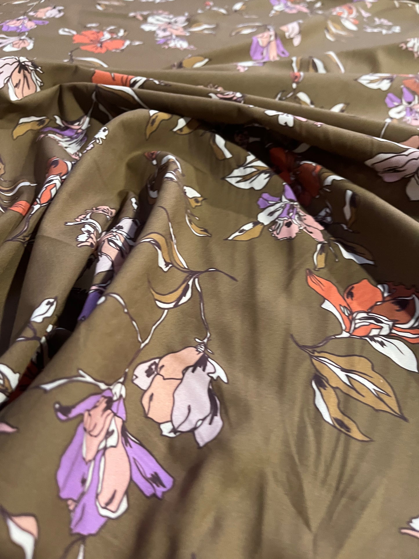 WALLY 019 cotton poplin khaky flowers