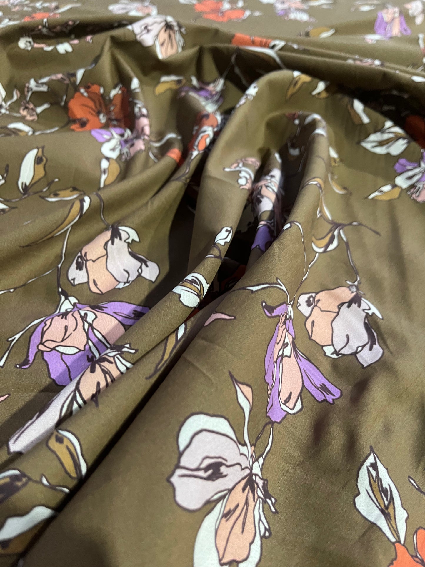 WALLY 019 cotton poplin khaky flowers