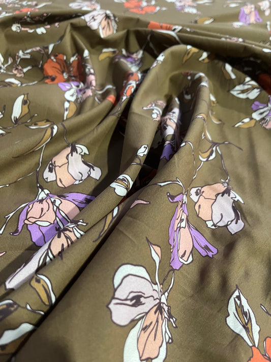 WALLY 019 cotton poplin khaky flowers
