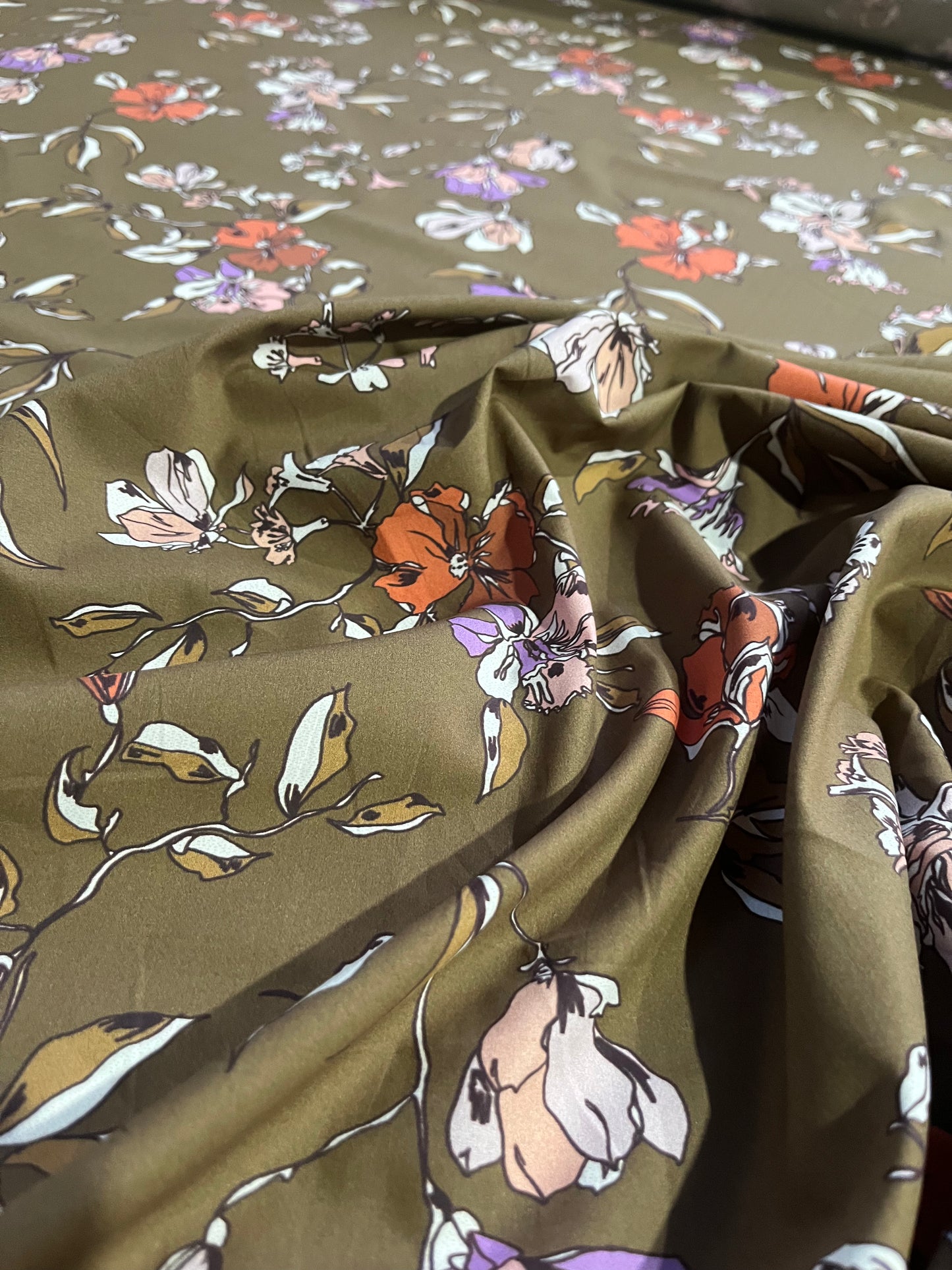 WALLY 019 cotton poplin khaky flowers