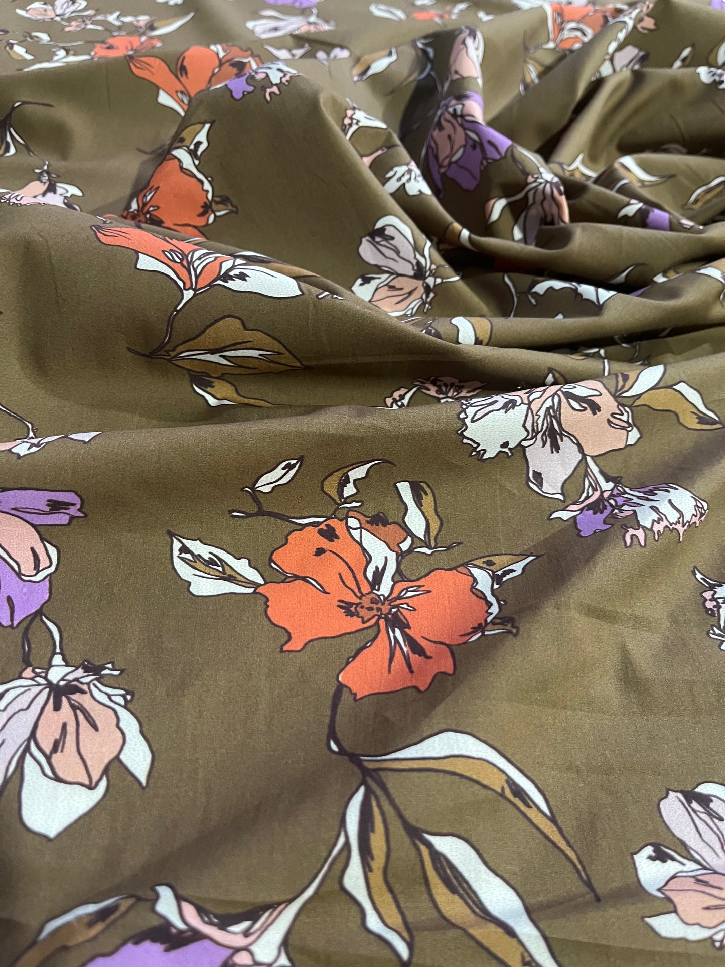 WALLY 019 cotton poplin khaky flowers