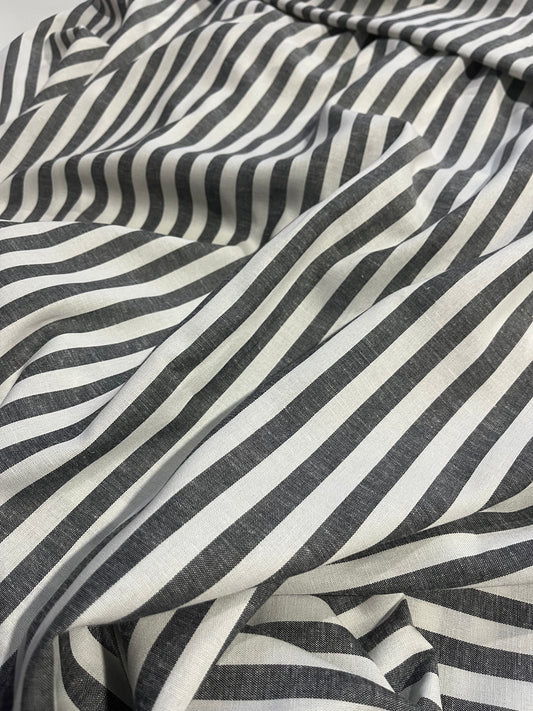 AMOS 021 woven cotton/line stripe black/white