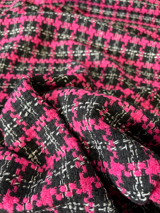 DANTE 057 heavy cotton tweed Chanel style black/fuchsia checks