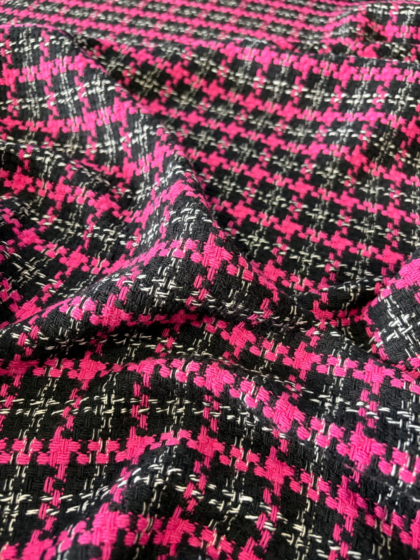 PC DANTE 057 heavy cotton tweed Chanel style black/fuchsia checks