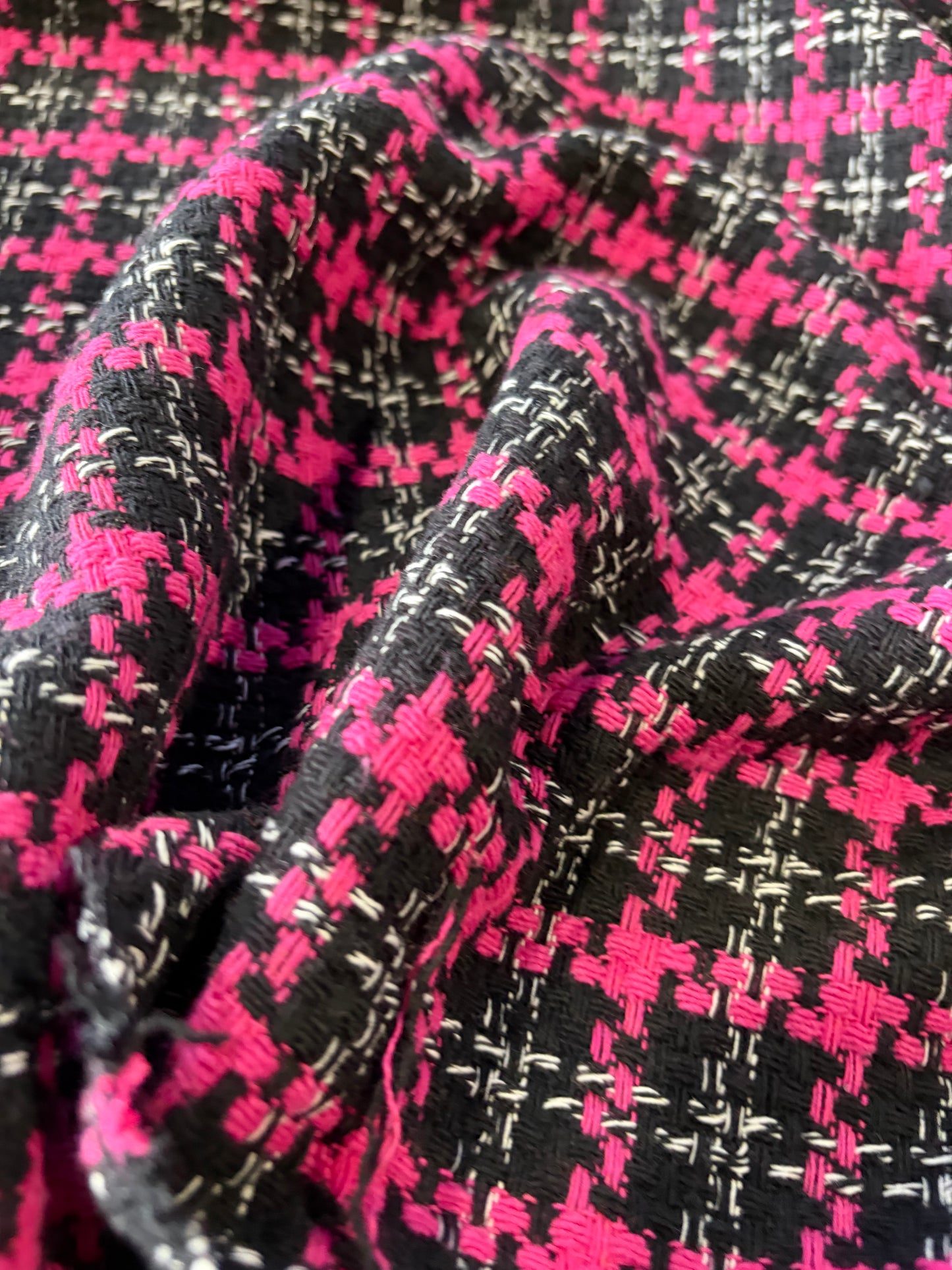 PC DANTE 057 heavy cotton tweed Chanel style black/fuchsia checks