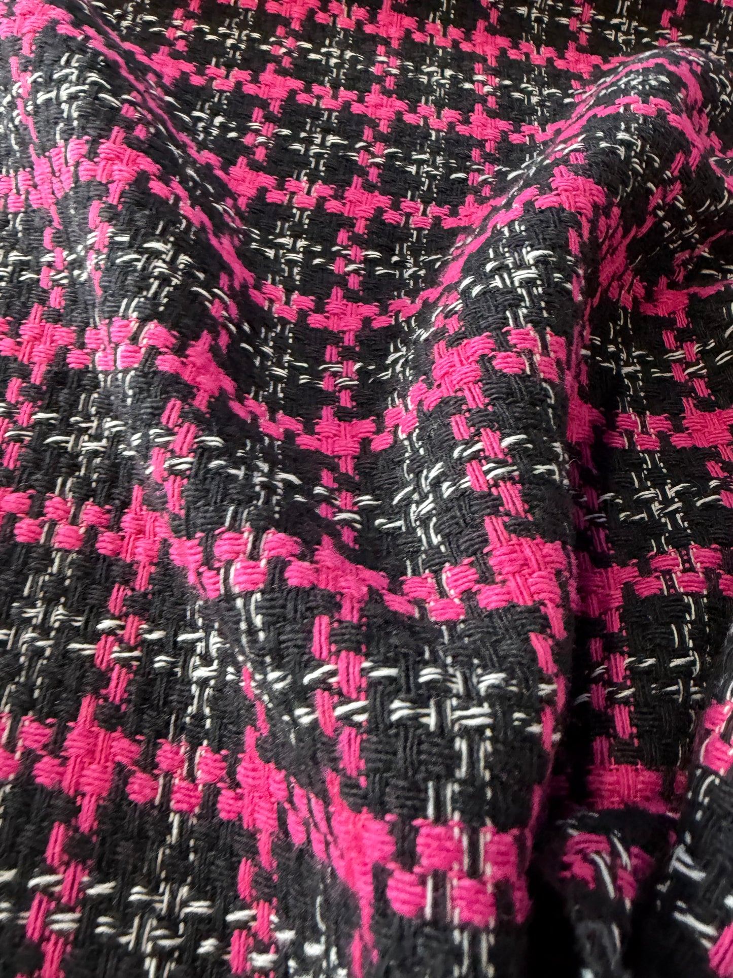 PC DANTE 057 heavy cotton tweed Chanel style black/fuchsia checks