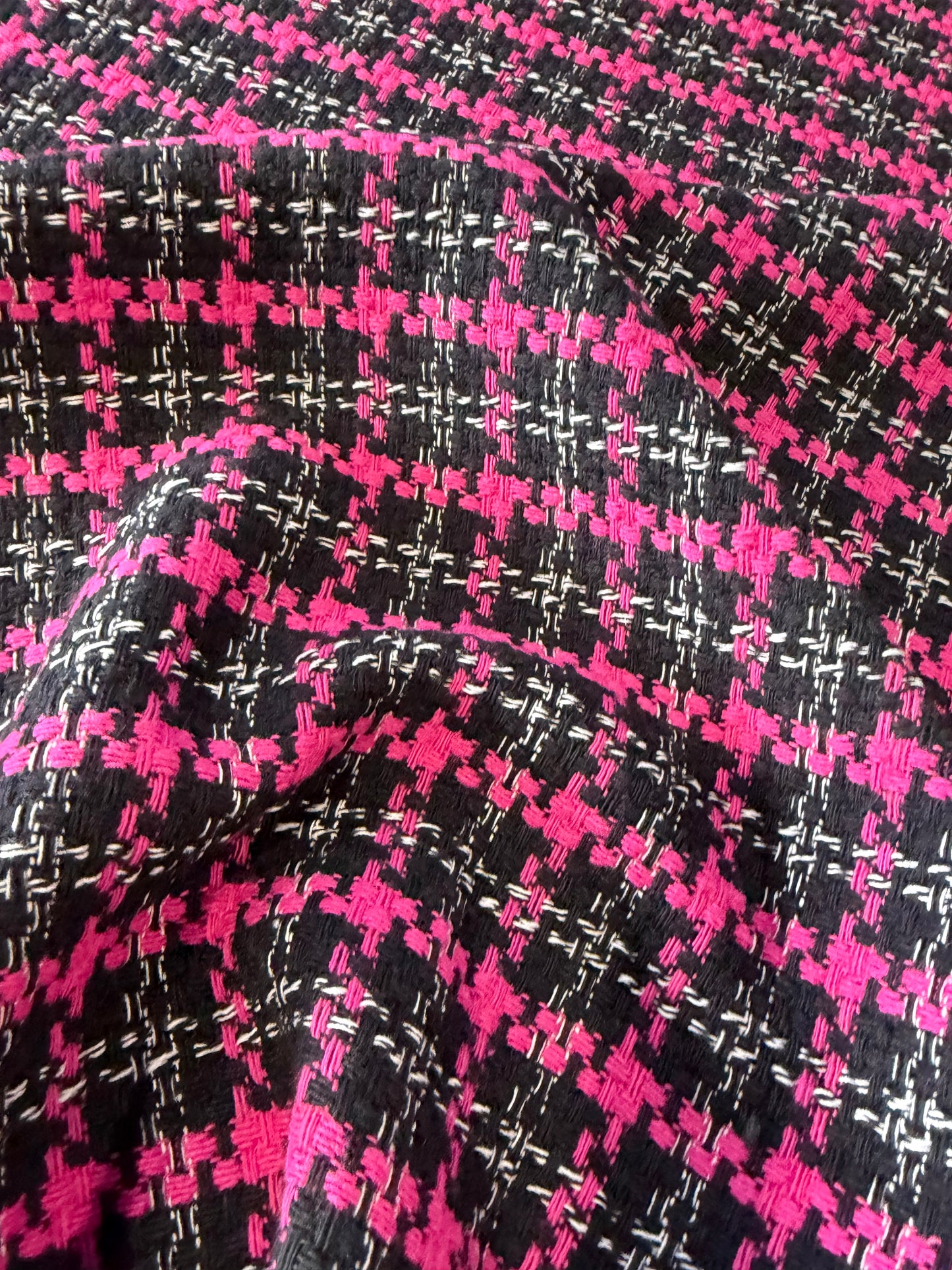PC DANTE 057 heavy cotton tweed Chanel style black/fuchsia checks